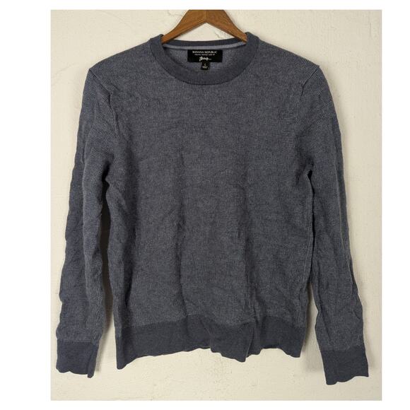 Banana Republic Merino Wool Sweater Mens Medium Blue Crew Neck Office Baruffa - Picture 1 of 7